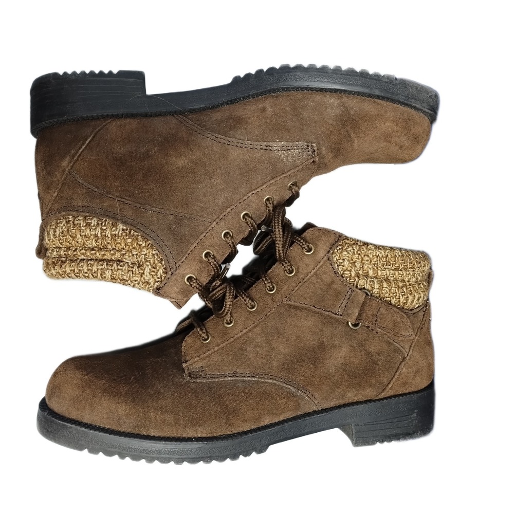 Predictions Ankle Boots Womens 9 Brown Upper Leather Side Hook & Loop Lace Up